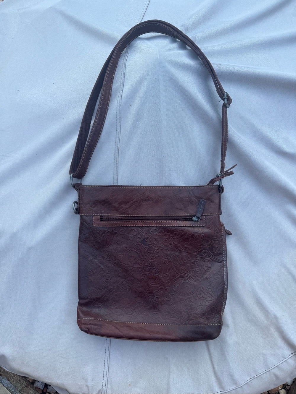 Jack Georges Embossed Brown Leather Crossbody Bag with Adjustable Strap